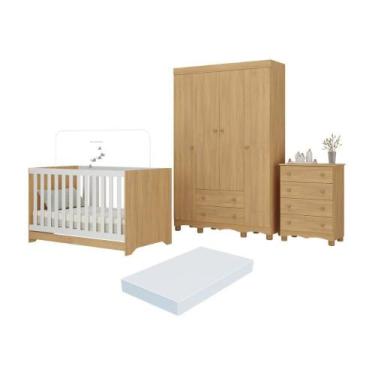 Imagem de Quarto De Bebê Completo Berço Americano 3 Em 1 Colchão Dengo Multimóve
