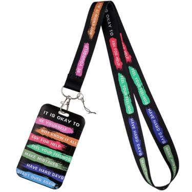 Imagem de Porta-crachá de identificação preto legal para crachás de identificação, chaveiro fofo, suporte de identificação para chaves, etiqueta de nome para mulheres, homens, crianças, professores de