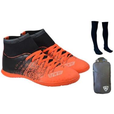 Imagem de Chuteira Futsal Cano Alto Botinha Adulto Costurada + Meião + Bolsa Esp