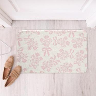 Imagem de Erosebridal Tapete de banheiro com laço 40,6 cm x 61 cm Tapete de banho peônia princesa moda arco capacho flores rosa gravata borboleta fofa