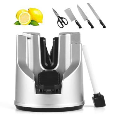 Imagem de Ferramenta de Afiador Manual Faca Cozinha Aço Tungstênio 3 em 1 com Vara Polimento Cupula para Afiação Facas Retas Serradas e Tesouras Gadget Multifuncional