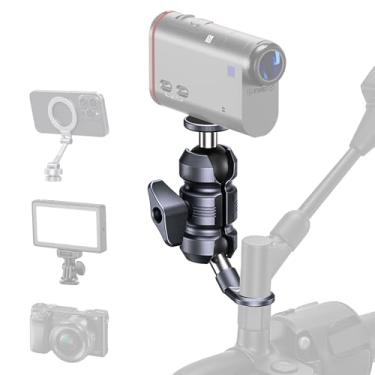 Imagem de Suporte de câmera de ação, cabeça esférica rosqueada de 1/10.2 cm-20 e braço de soquete duplo ajustável com base esférica de adaptador de cabeça de parafuso angular, montagem na alavanca de espelhos