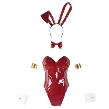 Imagem de CR ROLECOS Fantasia de coelhinho feminina, roupa de coelho, cosplay, lingerie para adultos, fantasias de Halloween, Vermelho, XXG