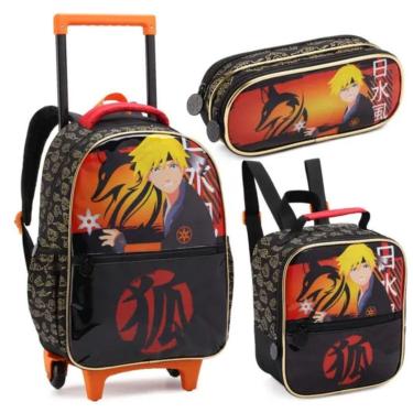 Imagem de Kit Mochila Rodinhas Naruto Estojo Lancheira Infantil Escolar Menino Denlex-Masculino