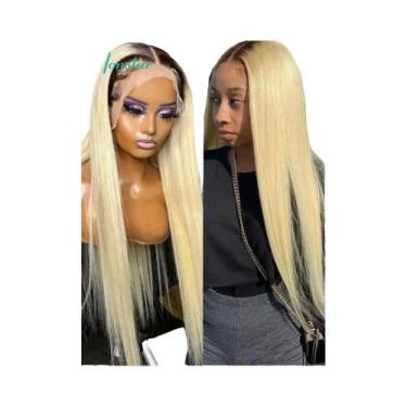 Imagem de Peruca De Cabelo Humano Brasileiro Liso Com Raiz Escura Ombre Loira 13