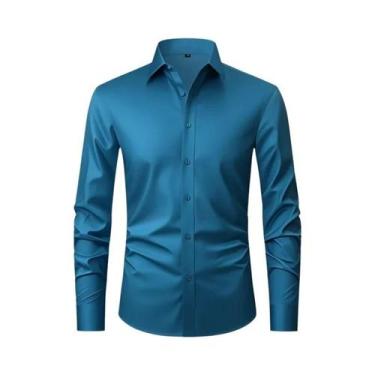 Imagem de Camisa Social Masculina XXL Slim Fit Manga Longa Cor Sólida Primavera 