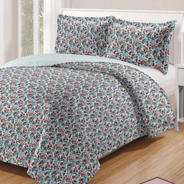 Imagem de Kit Cobre Leito Colcha Daily Casal 3 Peças Dupla Face Estampado Floral - Floral 21 - 100% Poliéster