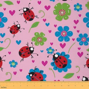 Imagem de Tecido de joaninha vermelha para uso ao ar livre, desenho animado, natureza, jardim, animal, tecido, para costura, lindo tecido decorativo botânico com margaridas para estofados e projetos de