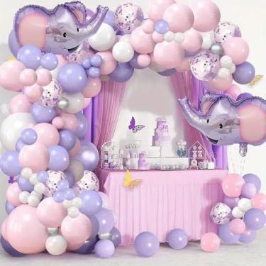 Imagem de Kit de guirlanda de balão com tema de elefante para chá de bebê, 143 u