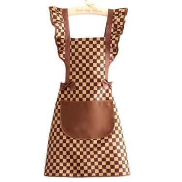 Imagem de Avental quadriculado impermeável para mulheres, estilo coreano - yiwei