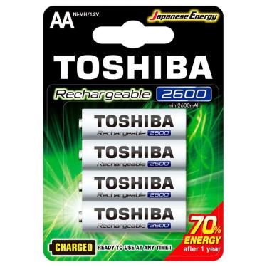 Imagem de Pilha Recarregável Toshiba Tipo AA 2600mAh, TNH6GAE BP-4C, 1.2V, Embalagem c/ 4 Pilhas