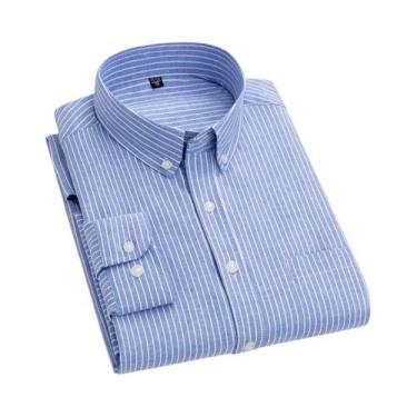 Imagem de Camisa Masculina Oxford Slim Fit De Manga Longa Em Algodão, Não Amassa