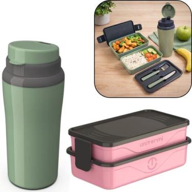 Imagem de Kit Marmita Fit Unitermi Talheres Divisórias Copo Térmico Miami 650ml 