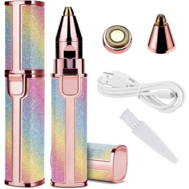 Imagem de Depilador Elétrico Portátil 2 em 1 para Sobrancelha Buço Corpo à Prova D'água Rosa OEM Bivolt USB