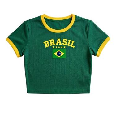 Imagem de Camiseta Feminina Brasil Estampada Ribana Bandeira Cropped Copa - Piss