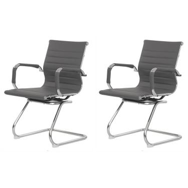 Imagem de Kit 2 Cadeiras Escritório Interlocutor Stripes Fixa PU Cinza