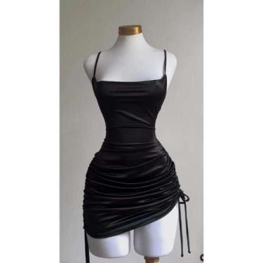 Imagem de Vestido Mini Bodycon Preto Sexy De Cetim Com Renda E Costas Abertas Pa
