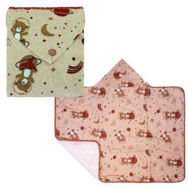 Imagem de Toalha De Banho Para Bebê Estampada Com Capuz Forro De Fralda 67X90 - 