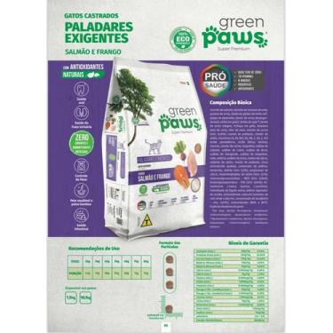 Imagem de Saco de Ração Green Paws Gatos Castrados Salmão e Frango 10,1kg - Pane