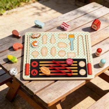 Imagem de Cozinha Infantil Grelha com 18 Peças em Madeira Brinquedo Educativo Fa