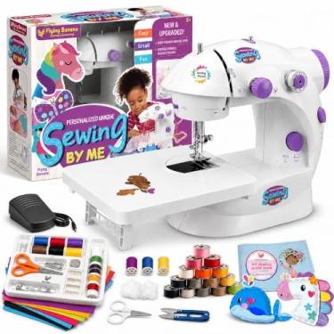 Imagem de Flying Banana Mini máquina de costura com mesa de extensão, máquina de costura elétrica portátil de dupla velocidade para iniciantes, kit de conserto doméstico pequeno com luz, pedal de pé, operado