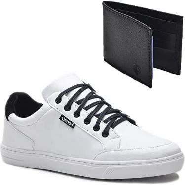 Imagem de Kit Tênis + Carteira Form's Masculino Couro Casual Cor:Branco;Tamanho:35