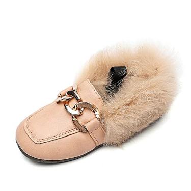 Imagem de Sapato infantil infantil de veludo com pele para meninos e meninas, mocassins, de couro, quente, para caminhadas diárias, mocassim para meninas, rosa, 11.5 Little Kid