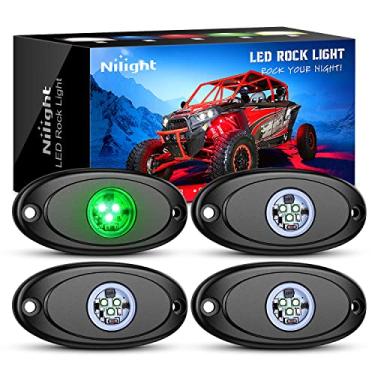 Imagem de Nilight Luz de LED Rock 4 pçs verde luz à prova d'água sob a roda do corpo bem luz interior exterior luzes para captadores de caminhão ATV UTV SUV motocicleta barco, 2 anos de garantia