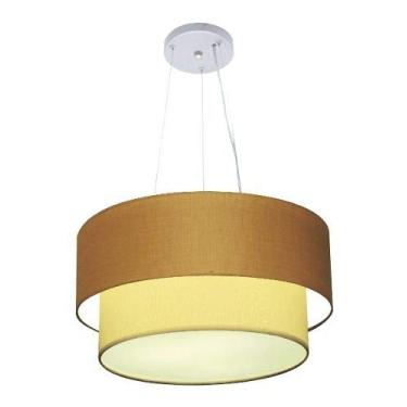 Imagem de Lustre Pendente Duplo Cúpula Tecido 25/50x40 cm/Algodão, Vivare Iluminação, Pendente4061 LPLA, Palha/Bege, Médio