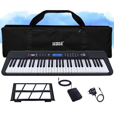 Imagem de Kit Teclado Musical Digital Kobe KB-300 5/8 61 Teclas Sensitivas ao Toque com Pedal Sustain e Capa Preta