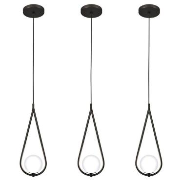Imagem de Kit 3 Luminárias Lustre Teto Pendente Gota Globo Sala Preto