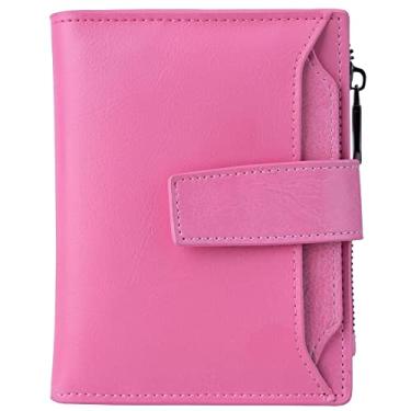 Imagem de Carteira feminina pequena de couro com bloqueio de RFID, bolso com zíper, compartimento para cartão de crédito e janela para identidade, rosa, Small