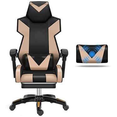 Imagem de Cadeira de computador confortável, reclinável, ergonômica, cadeira de escritório de corrida com suporte lombar de massagem, estilo de corrida, cadeira de escritório de couro PU com encosto alto