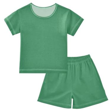 Imagem de CHIFIGNO Conjunto de 2 peças de camiseta de manga curta de gola redonda para meninos e meninas, roupas de verão para crianças, tamanho 5-14, Verde marinho, 5 Anos