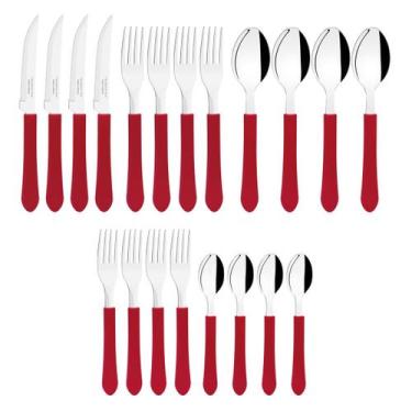Imagem de KIT 2 Faqueiros Tramontina Inox Leme 40 peças, Vermelho