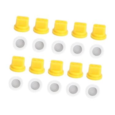 Imagem de IEUDNS 10pcs Bicos de ponta de spray de ventilador plano com anéis de filtragem O, bocais de pulverizador agrícola de 110 ° ao ar livre para spray para ervas, Amarelo