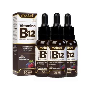 Imagem de Kit 3 Vitamina B12 Metilcobalamina Em Gotas 30ml Melfort