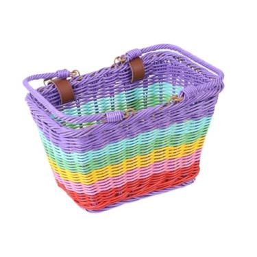 Imagem de Colaxi Basquete de bicicleta guidão de armazenamento cesto compras cesto presentes multifuncionais com alça para adultos crianças tecidas, cesta de, Roxo Vermelho