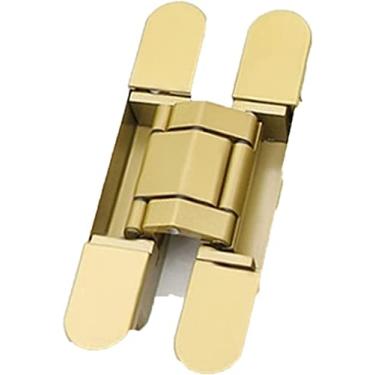 Imagem de BAZAC Dobradiça de porta oculta com cruz silenciosa decorativa forrada, suporte de cartão de descarga interior de madeira 80 kg, dobradiça oculta para armário de móveis, armário, porta - ouro ||G80