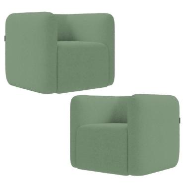 Imagem de Poltrona Para Sala De Estar Decorativa Kit Com 2 Maggie K04 Bouclê Verde - Mpozenato