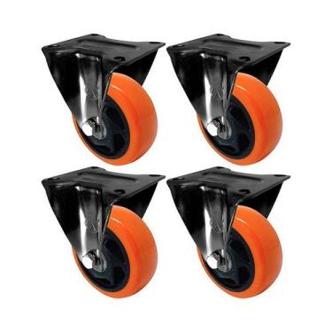 Imagem de Kit 4 un roda rodízio fixo pvc laranja 2 polegada 50mm móvel - AJAX