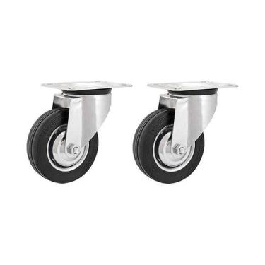 Imagem de Kit 2 un rodízio giratório borracha preta 3" 76mm 40kg leve - VONDER