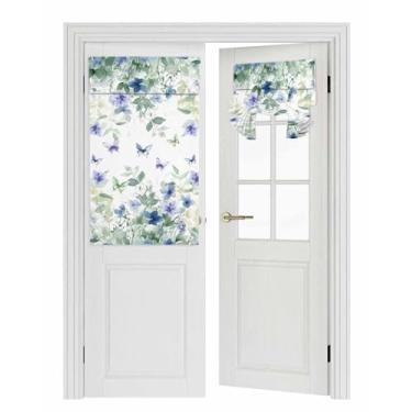 Imagem de Cortina de porta floral blackout, cortina de janela floral borboleta borboleta casa de fazenda isolamento térmico cortinas de amarrar cortinas de porta francesas para privacidade, 66 cm L x 106 cm C