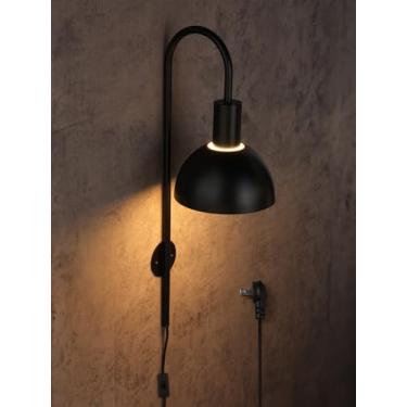 Imagem de TORCHSTAR Arandela De Parede Metal Com Encaixe, Luminária Cabo Luz Decoração Interna, Base E26, Led Máx. 20 W, Preta, Para Sala Estar, Cantinho Leitura, Quarto, Corredor, Lâmpada Não Incluída