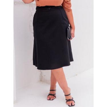 Imagem de Saia Midi De Linho Plus Size Elegante - Lumia, Preto, G2