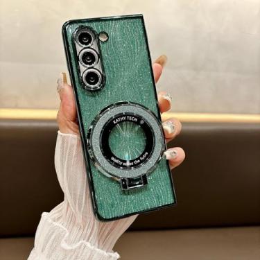Imagem de MVVKKY Capa magnética brilhante com anel galvanizado para Galaxy Z Fold6 (para Galaxy Z Fold6/verde)