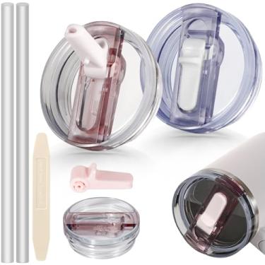 Imagem de ANTAND Tampa de canudo dobrável de 396 g para acessórios Stanley Cup, pacote com 2 tampas à prova de vazamento para copos Stanley de 400 ml, substituição removível sem derramamento (quartzo rosa