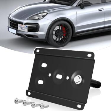 Imagem de Suporte de placa de licença frontal Suporte de placa de licença sem broca Suporte de gancho de reboque Moldura de placa de licença antirroubo compatível com Porsche Cayenne (Base) 2019-2023, Cayenne