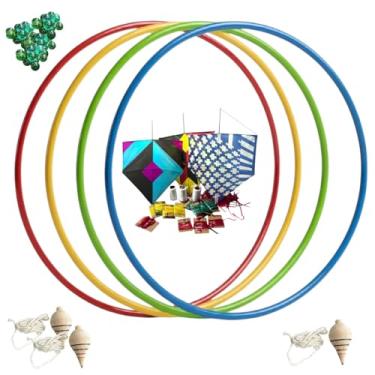 Imagem de Kit 4 pipas + 4 bamboles + 50 bolinhas de gude + 4 piões