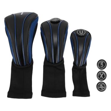 Imagem de 3pcs Golf Club Head Covers PU Leather Wood Driver Headcover Set with Spare Number Tag, Long Neck, Scratch Resistanted and Breathable Design for Woods and Drivers (Black and Blue)